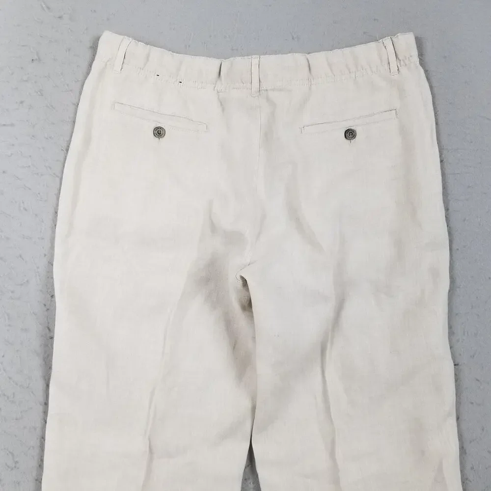 Tasso‎ Elba Linen Pants Mens Large White Drawstring Elastic Beach Casual Travel